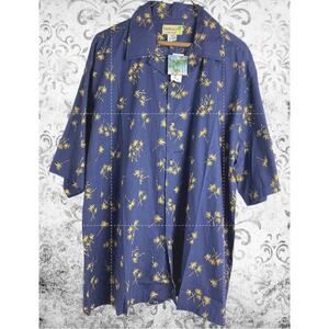 Tropicals by Fun Boxers Hawaiian Shirt M Navy Yellow Palm Tree Print Cotton NWT